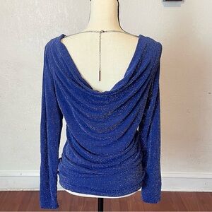 MICHAEL Michael Kors Women's M Blue Fitted Swoop Back Long Sleeve Blouse